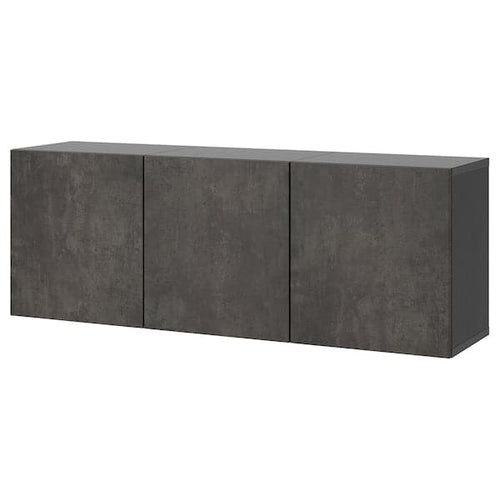 BESTÅ - Wall-mounted cabinet combination, black-brown/Kallviken concrete effect, 180x42x64 cm