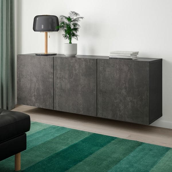 BESTÅ - Wall-mounted cabinet combination, black-brown/Kallviken concrete effect, 180x42x64 cm - best price from Maltashopper.com 79412456