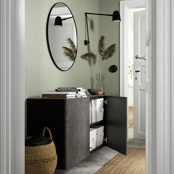 Ikea BESTÅ - Wall-mounted cabinet combination, black-brown/Kallviken concrete effect, 180x42x64 cm