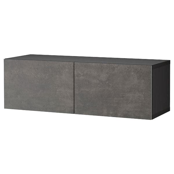 BESTÅ - Wall-mounted cabinet combination, black-brown Kallviken/dark grey concrete effect, 120x42x38 cm