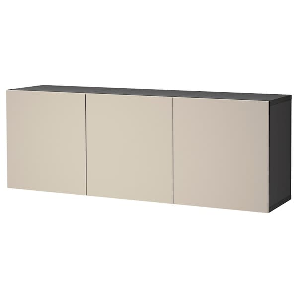 BESTÅ - Wall-mounted cabinet combination, black-brown/Lappviken light grey-beige, 180x42x64 cm