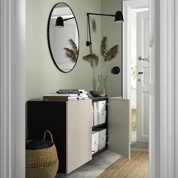 BESTÅ - Wall-mounted cabinet combination, black-brown/Lappviken light grey-beige, 180x42x64 cm - best price from Maltashopper.com 29421774