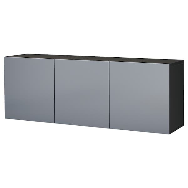 BESTÅ - Wall-mounted cabinet combination, black-brown/Riksviken brushed dark pewter effect, 180x42x64 cm - best price from Maltashopper.com 59412462