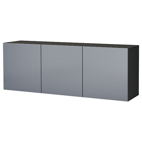 BESTÅ - Wall-mounted cabinet combination, black-brown/Riksviken brushed dark pewter effect, 180x42x64 cm