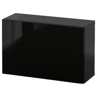 BESTÅ - Wall-mounted cabinet combination, black-brown/Selsviken high-gloss/black, 60x22x38 cm - best price from Maltashopper.com 29429275