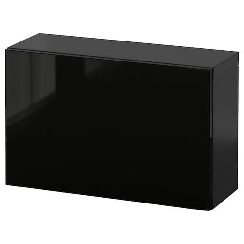 BESTÅ - Wall-mounted cabinet combination, black-brown/Selsviken high-gloss/black, 60x22x38 cm