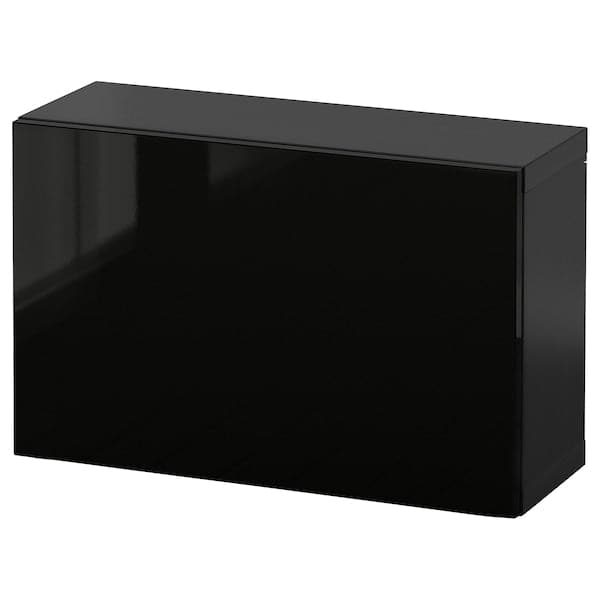 BESTÅ - Wall-mounted cabinet combination, black-brown/Selsviken high-gloss/black, 60x22x38 cm