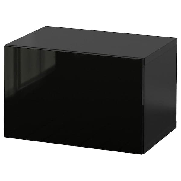BESTÅ - Wall-mounted cabinet combination, black-brown/Selsviken high-gloss/black, 60x42x38 cm - best price from Maltashopper.com 49429694