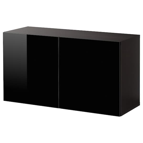 BESTÅ - Wall-mounted cabinet combination, black-brown/Selsviken black, 120x42x64 cm - best price from Maltashopper.com 49440795