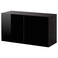 BESTÅ - Wall-mounted cabinet combination, black-brown/Selsviken black, 120x42x64 cm - best price from Maltashopper.com 49440795