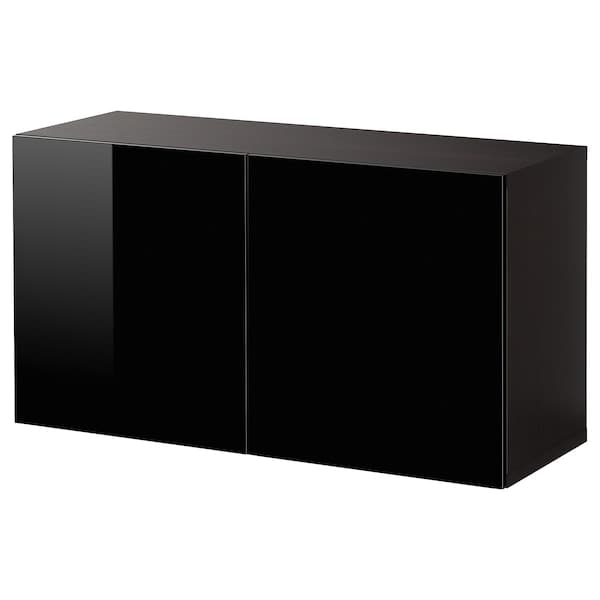 Ikea BESTÅ - Wall-mounted cabinet combination, black-brown/Selsviken black, 120x42x64 cm