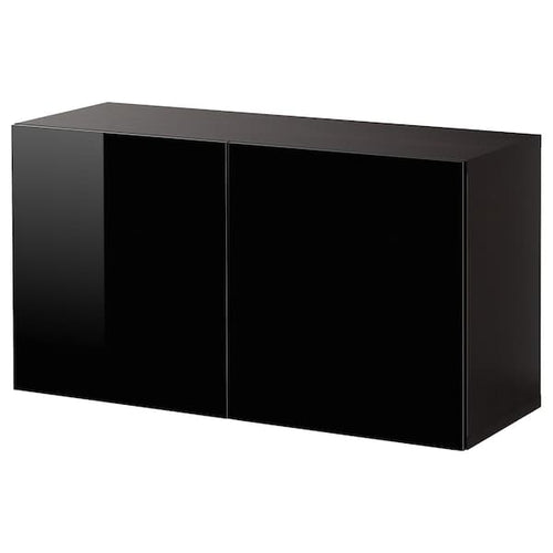 BESTÅ - Wall-mounted cabinet combination, black-brown/Selsviken black, 120x42x64 cm