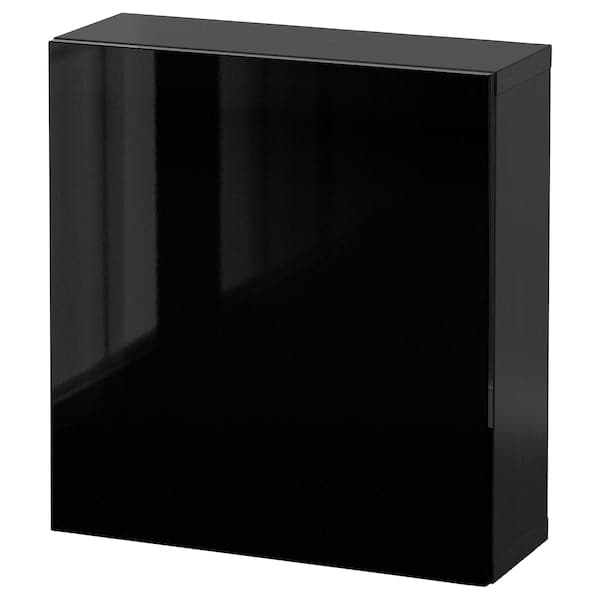 BESTÅ - Wall-mounted cabinet combination, black-brown/Selsviken black, 60x22x64 cm - best price from Maltashopper.com 89429668