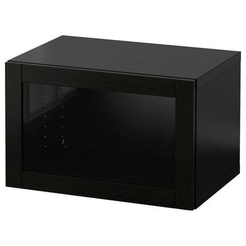 BESTÅ - Wall-mounted cabinet combination, black-brown/Sindvik black-brown clear glass, 60x42x38 cm