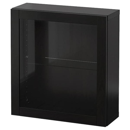 BESTÅ - Wall-mounted cabinet combination, black-brown/Sindvik black-brown clear glass, 60x22x64 cm