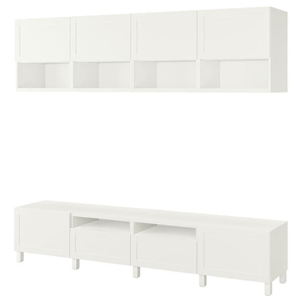Ikea BESTÅ - TV storage combination, white/Hanviken/Stubbarp white, 240x42x230 cm