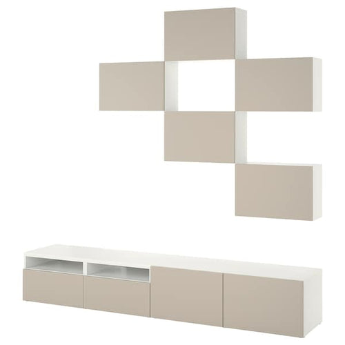 BESTÅ - TV storage combination, white Lappviken/light grey-beige, 240x42x230 cm