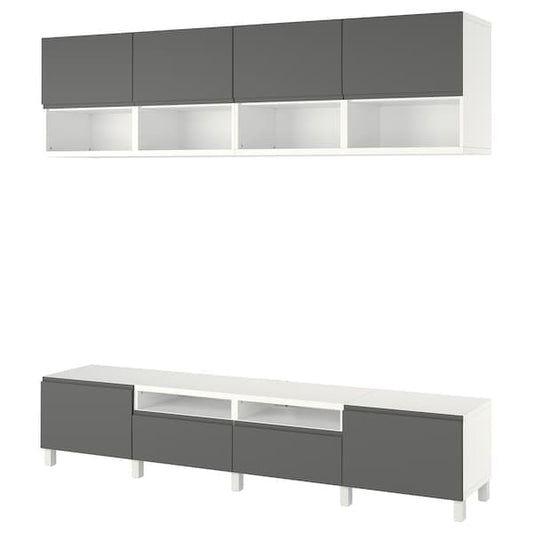 Ikea BESTÅ - TV storage combination, white/Västerviken/Stubbarp dark grey, 240x42x230 cm