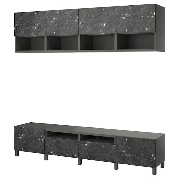 Ikea BESTÅ - TV storage combination, dark grey/Bergsviken/Stubbarp black, 240x42x230 cm