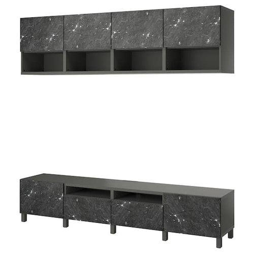 BESTÅ - TV storage combination, dark grey/Bergsviken/Stubbarp black, 240x42x230 cm