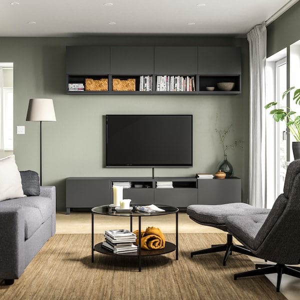 BESTÅ - TV storage combination, dark grey/Lappviken/Stubbarp dark grey, 240x42x230 cm - best price from Maltashopper.com 49556154