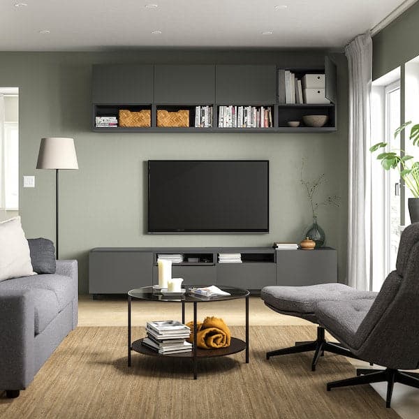 Ikea BESTÅ - TV storage combination, dark grey/Lappviken/Stubbarp dark grey, 240x42x230 cm