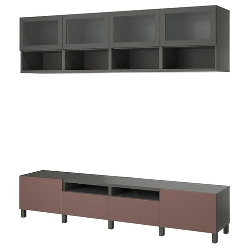 BESTÅ TV storage combination, dark grey Sindvik/Hjortviken/Stubbarp brown, 240x42x230 cm