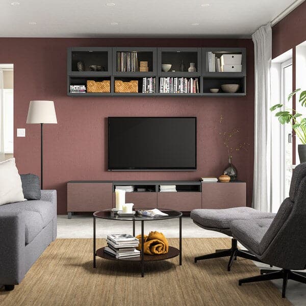 Ikea BESTÅ - TV combination, dark grey Sindvik/Hjortviken/Stubbarp brown, , 240x42x230 cm