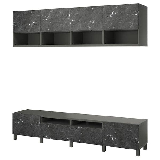 Ikea BESTÅ - TV storage combination, dark grey/Bergsviken/Stubbarp black, 240x42x230 cm
