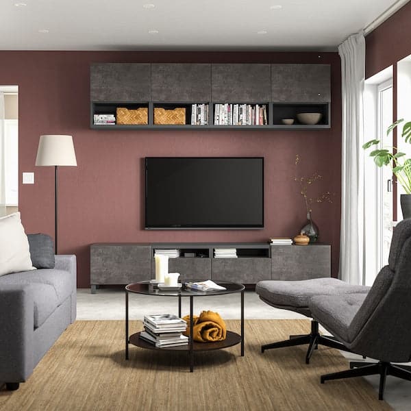 Ikea BESTÅ - TV storage combination, dark grey/Kallviken/Stubbarp dark grey, 240x42x230 cm