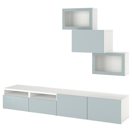 BESTÅ - TV storage combination/glass doors, white Glassvik/Selsviken light grey-blue, 240x42x190 cm