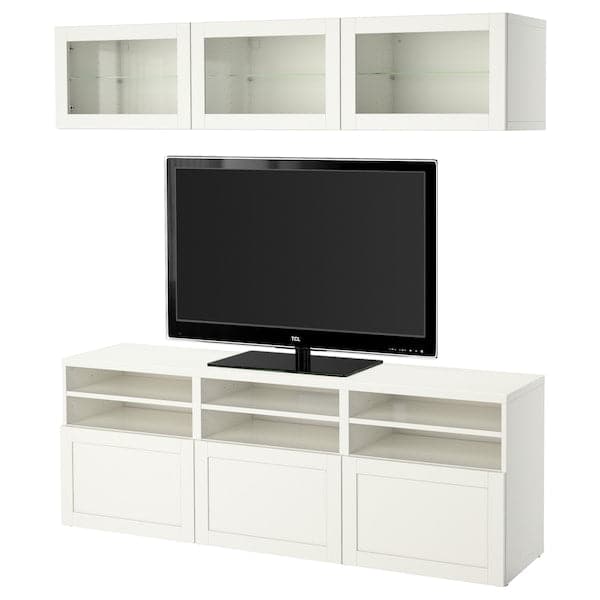 Ikea BESTÅ - TV storage combination/glass doors, white/Hanviken white clear glass, 180x42x192 cm