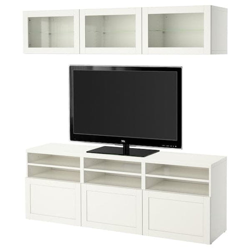 BESTÅ - TV storage combination/glass doors, white/Hanviken white clear glass, 180x42x192 cm