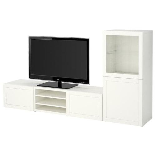 BESTÅ - TV storage combination/glass doors, white/Hanviken white clear glass, 240x42x129 cm