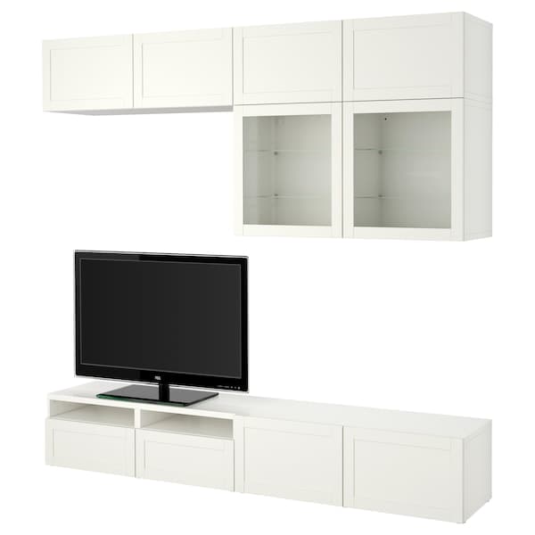 Ikea BESTÅ - TV storage combination/glass doors, white/Hanviken white clear glass, 240x42x231 cm