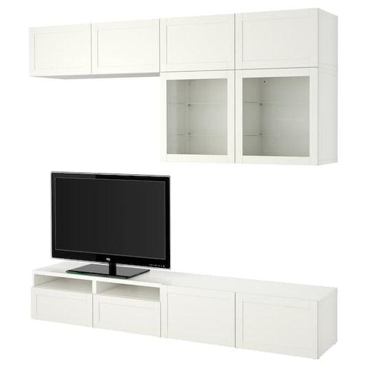 Ikea BESTÅ - TV storage combination/glass doors, white/Hanviken white clear glass, 240x42x231 cm