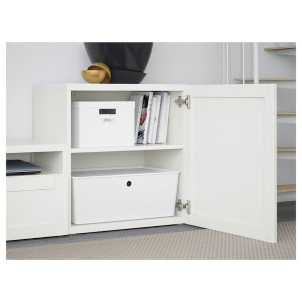 BESTÅ - TV storage combination/glass doors, white/Hanviken white clear glass, 300x42x211 cm - best price from Maltashopper.com 29406924