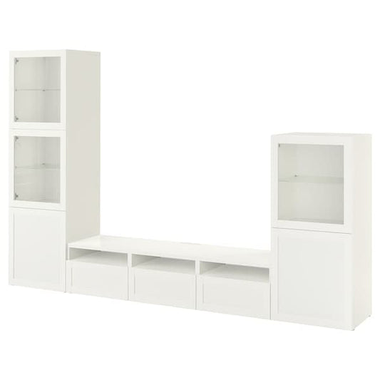 Ikea BESTÅ - TV storage combination/glass doors, white/Hanviken white clear glass, 300x42x193 cm