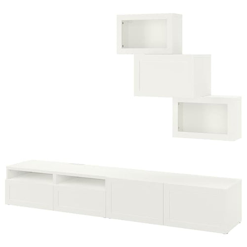 BESTÅ - TV storage combination/glass doors, white/Hanviken white clear glass, 240x42x190 cm