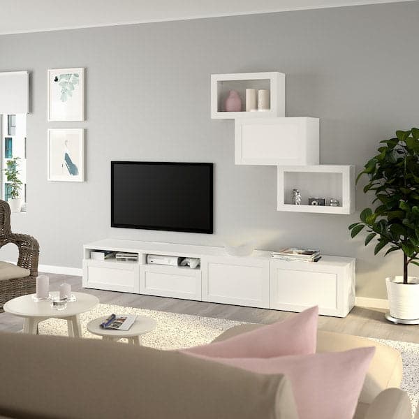 Ikea BESTÅ - TV storage combination/glass doors, white/Hanviken white clear glass, 240x42x190 cm