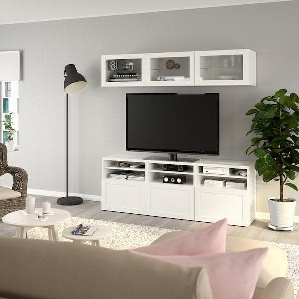 BESTÅ - TV storage combination/glass doors, white/Hanviken white clear glass, 180x42x192 cm - best price from Maltashopper.com 49410369