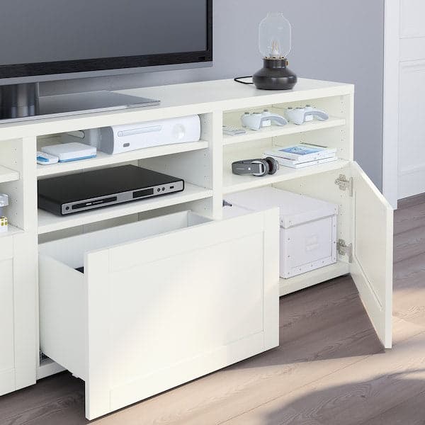 Ikea BESTÅ - TV storage combination/glass doors, white/Hanviken white clear glass, 180x42x192 cm
