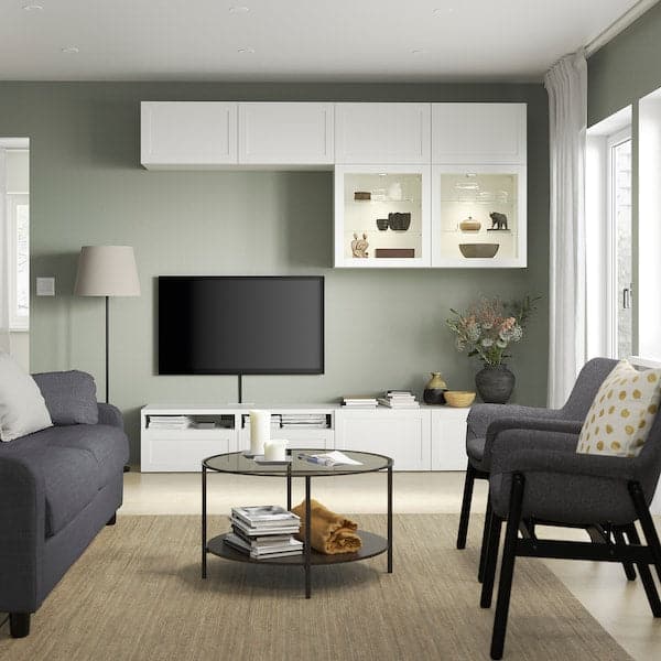 Ikea BESTÅ - TV storage combination/glass doors, white/Hanviken white clear glass, 240x42x231 cm