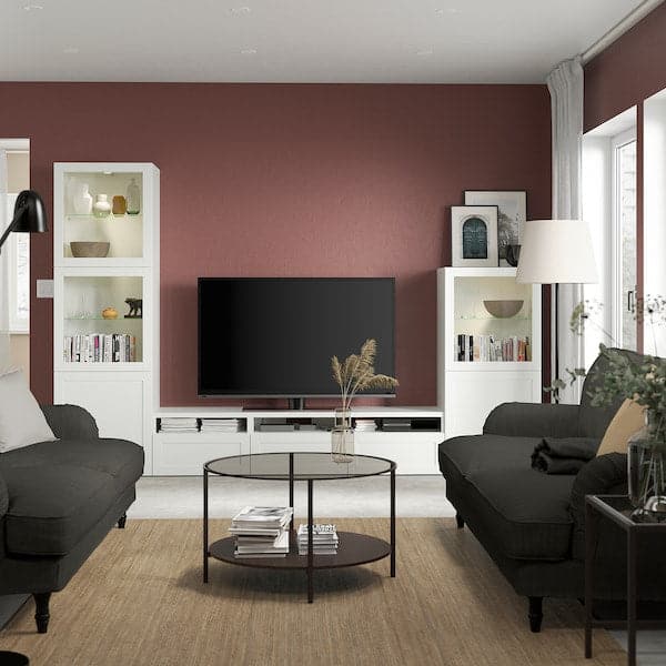 Ikea BESTÅ - TV storage combination/glass doors, white/Hanviken white clear glass, 300x42x193 cm
