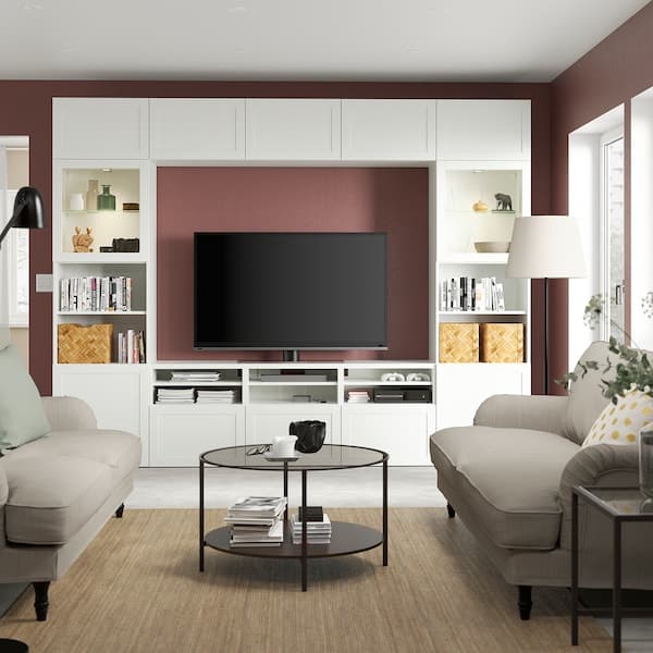 Ikea BESTÅ - TV storage combination/glass doors, white/Hanviken white clear glass, 300x42x231 cm