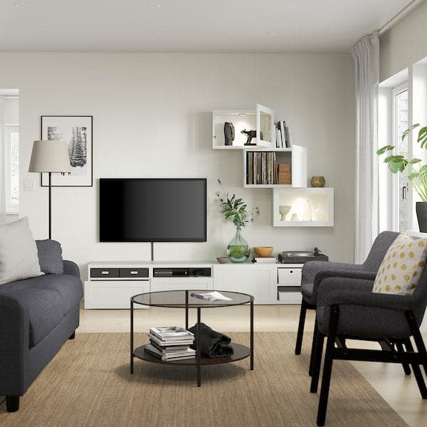 Ikea BESTÅ - TV storage combination/glass doors, white/Hanviken white clear glass, 240x42x190 cm