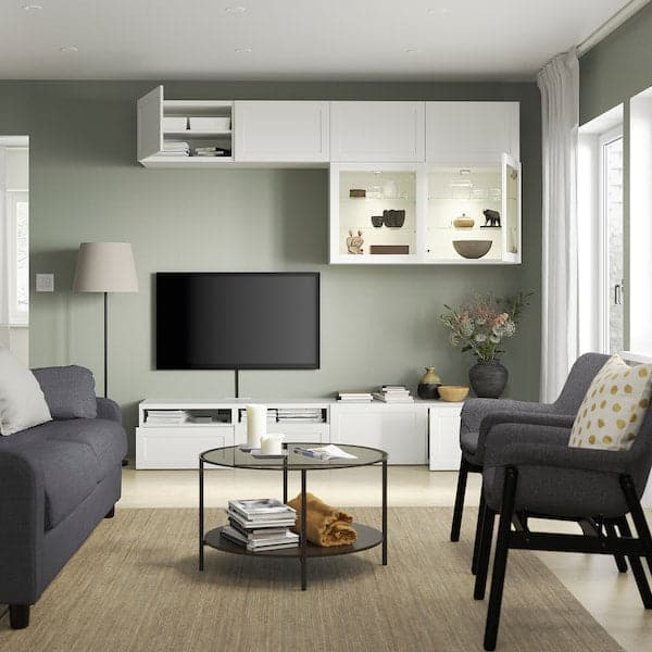 Ikea BESTÅ - TV storage combination/glass doors, white/Hanviken white clear glass, 240x42x231 cm