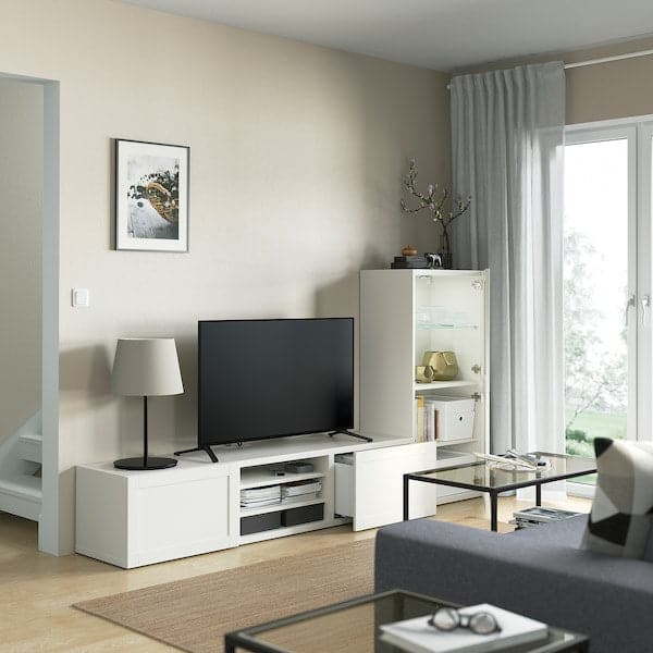 Ikea BESTÅ - TV storage combination/glass doors, white/Hanviken white clear glass, 240x42x129 cm