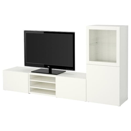 BESTÅ - TV storage combination/glass doors, white/Lappviken white clear glass, 240x42x129 cm