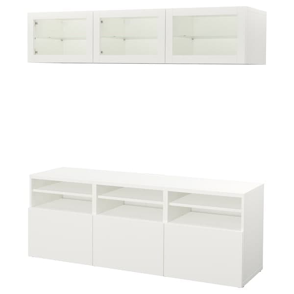 Ikea BESTÅ - TV storage combination/glass doors, white/Lappviken white clear glass, 180x42x192 cm